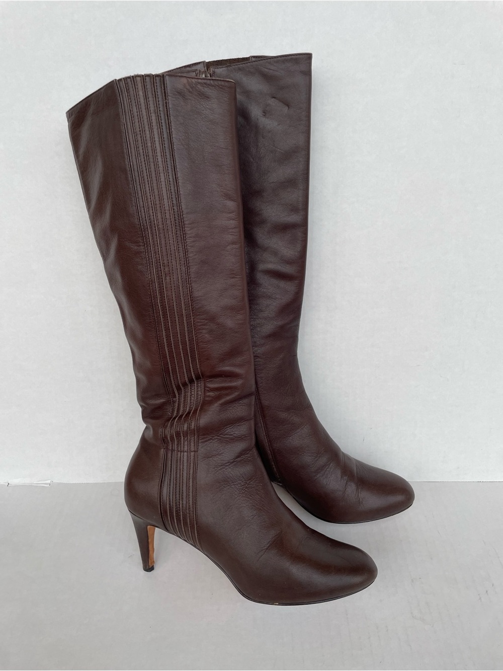 Cole Haan Nike Air Women’s Brown Leather Knee High Side Zip Stiletto Boots 7B